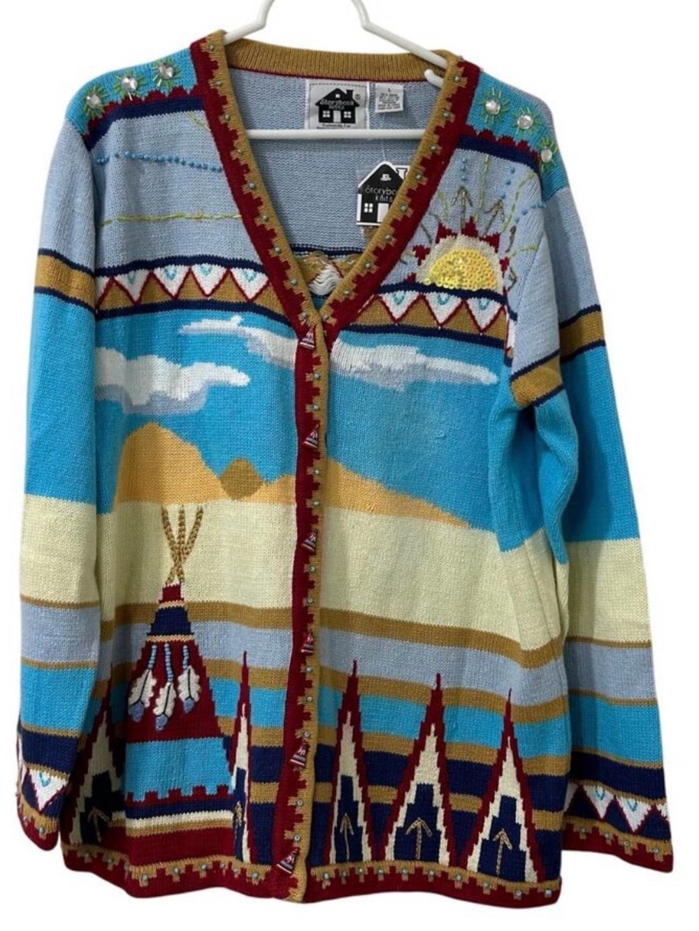 Vintage Storybook Indian Teepee knitted button down - Picture 4 of 14